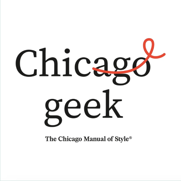 On the text "Chicago geek," the letters "ago" have been struck, rendering the result "Chic geek"
