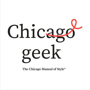 On the text "Chicago geek," the letters "ago" have been struck, rendering the result "Chic geek"